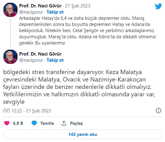 Prof. Dr. Naci Görür: Adana ve Kıbrıs’ta da dikkatli olmamız gerekir